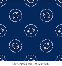 Line Recycle symbol icon isolated seamless pattern on blue background. Circular arrow icon. Environment recyclable go green.  Vector