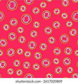 Line Recycle symbol icon isolated seamless pattern on red background. Circular arrow icon. Environment recyclable go green.  Vector