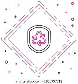 Line Recycle symbol inside shield icon isolated on white background. Eco protection sign. Colorful outline concept. Vector Illustration