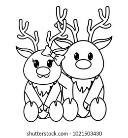 line reindeer couple cute animal together