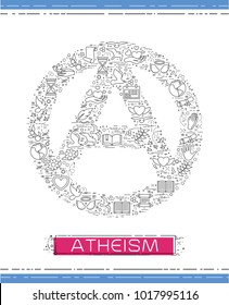 Line religion icons are grouped in Atheism