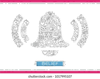Line religion icons are grouped in Bell ring