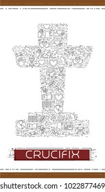 Line religion icons are grouped in Christian Cross