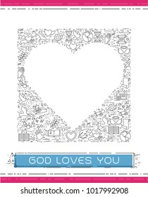 Line religion icons are grouped in Heart