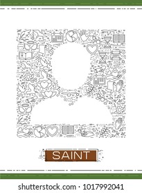 Line religion icons are grouped in Human