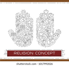 Line religion icons are grouped in Palms