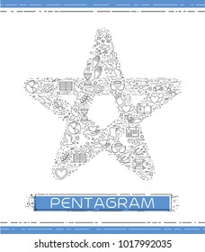 Line religion icons are grouped in Pentagram