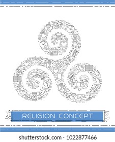 Line religion icons are grouped in Triple Spiral