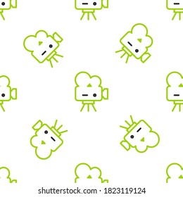 Icono de la cámara de cine Line Retro aislado sin fisuras en fondo blanco. Cámara de video. Signo de película. Proyector de película.  Ilustración vectorial