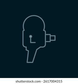 Line Retro cinema camera icon isolated on black background. Video camera. Movie sign. Film projector. Flat filled outline style with shadow. Vector