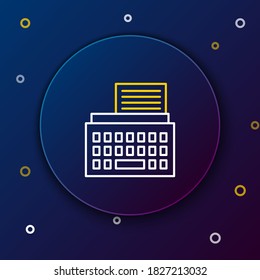 Line Retro typewriter and paper sheet icon isolated on blue background. Colorful outline concept. Vector