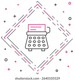 Line Retro typewriter and paper sheet icon isolated on white background. Colorful outline concept. Vector
