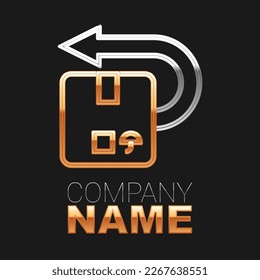 Icono de caja de cartón de retorno de línea aislado en fondo negro. Caja, paquete, signo de paquete. Entrega y envasado. Concepto de esquema colorido. Vector