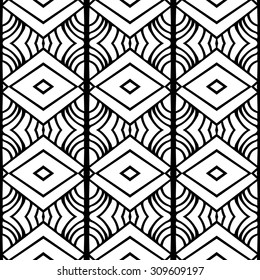 Line rhombus vector seamless pattern. Repeating geometric tiles. Modern stylish texture. Monochrome arabic, aztec design. Hand drawn tribe motif.