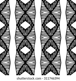 Line rhombus vector seamless pattern. Repeating geometric tiles. Modern stylish texture. Monochrome arabic, aztec design. Hand drawn tribe motif.