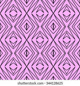 Line rhombus vector seamless pattern. Hand drawn tribe motif. Repeating geometric tiles.  Monochrome arabic, aztec design. Modern stylish texture.