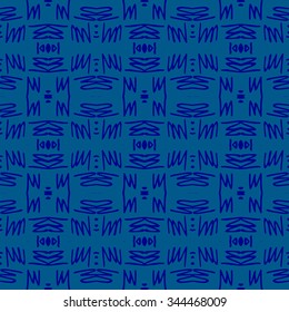 Line rhombus vector seamless pattern. Hand drawn tribe motif. Repeating geometric tiles.  Monochrome arabic, aztec design. Modern stylish texture.