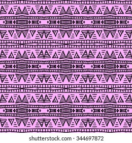 Line rhombus vector seamless pattern. Hand drawn tribe motif. Repeating geometric tiles.  Monochrome arabic, aztec design. Modern stylish texture.