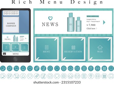 LINE rich menu 02.
Icons and buttons that can be used for apps, advertising, banners. Free to customize.