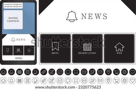 LINE rich menu 13
Icons and buttons that can be used for apps, advertising, banners. Free to customize.