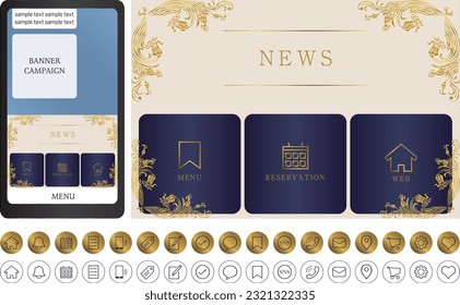 LINE rich menu 24
Icons and buttons that can be used for apps, advertising, banners. Free to customize.