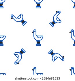 Line Riding kid duck icon isolated seamless pattern on white background. Colorful outline concept. Vector