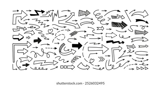 Line right arrow doodle, zigzags, loops and love swirls. Hand drawn element for infographic