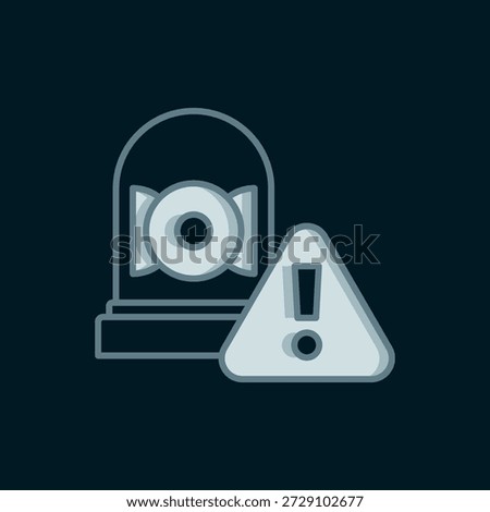 Line Ringing alarm bell icon isolated on black background. Alarm symbol, service bell, handbell sign, notification symbol. Flat filled outline style with shadow. Vector