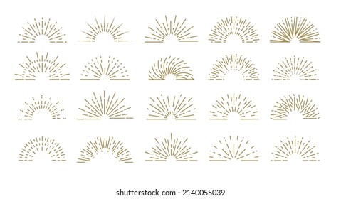 Line Rising Sun. Outline Half Geometric Abstract Symbol, Sun Rays Collection. Vector Set