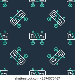 Line Road traffic sign. Signpost icon isolated seamless pattern on black background. Pointer symbol. Isolated street information sign. Direction sign.  Vector