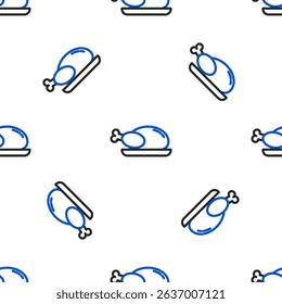 Line Roasted turkey or chicken icon isolated seamless pattern on white background. Colorful outline concept. Vector