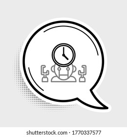 Robot de línea e icono del gestor de tiempo digital aislado en fondo gris. Asistencia para la administración del tiempo, ayuda para la optimización del flujo de trabajo. Concepto de esquema colorido. Vector