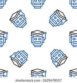 Línea Icono de robot aislado sin patrón sobre fondo blanco. Inteligencia artificial, aprendizaje automático, computación en la nube. Concepto de contorno colorido. Vector