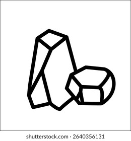 Line rock stone silhouette. Minimalist graphite contour, simplicity mineral logo, rough broken ore, abstract pebble vector illustration