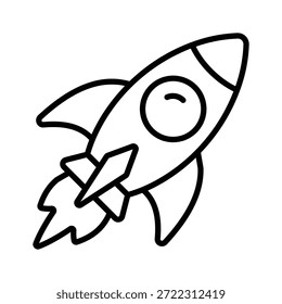 Icono de cohete de línea que simboliza el éxito de las startups y la innovación.