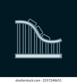 Line Roller coaster icon isolated on black background. Amusement park. Childrens entertainment playground, recreation park. Flat filled outline style with shadow. Vector