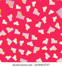 Line Roller coaster icon isolated seamless pattern on red background. Amusement park. Childrens entertainment playground, recreation park.  Vector