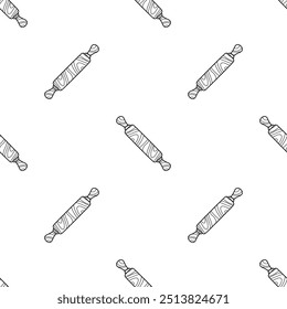 line rolling pin icon seamless pattern isolated on white background, colorful outline concept, flat vector illustration
