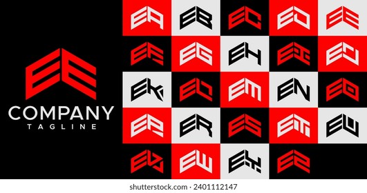 Line roof building letter E EE logo design set