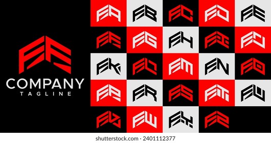 Line roof building letter F FF logo design set