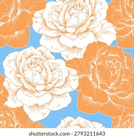 Line rose pattern in vector. Seamless floral pattern design for cover, textile, print, fabric, weddin, banner.