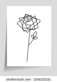 Line rose, vector minimal black flower, minimalist print, linear hipster poster