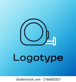Icono de construcción de la ruleta de línea aislado en fondo azul. Símbolo de medida de cinta. Concepto de esquema colorido. Ilustración vectorial
