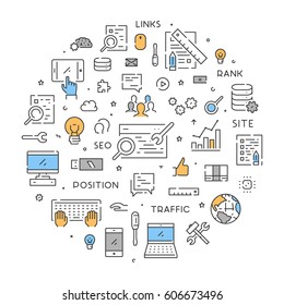 Line round concept for search engine optimization. Vector linear web banner for seo. Open path.