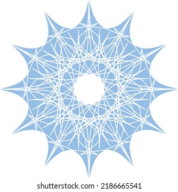 Line Round Ornament on white Background. lacy snowflake, greeting element package Abstract geometry symbol. Vector illustration of graphic element Geometric pattern fractale. Mandala. Blue Snowflake 
