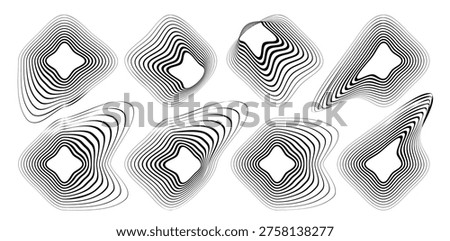 Line round wave icon, concentric linear sound wave pattern. Abstract circular music design, radial audio signal gradient, soundwave effect