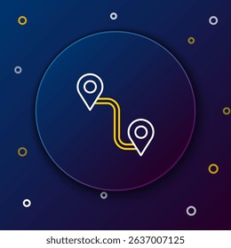Line Route location icon isolated on blue background. Map pointer sign. Concept of path or road. GPS navigator. Colorful outline concept. Vector