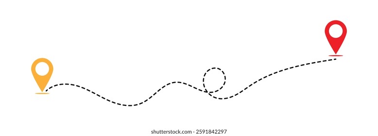 Line route with map pointer location trip way design vector. Route icon between two points with dotted path and location pin. Location pointer continuous one line drawing. GPS navigation in eps 10.