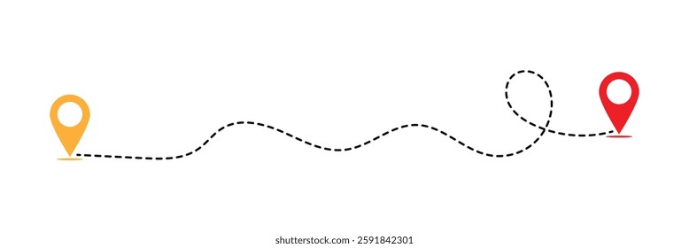 Line route with map pointer location trip way design vector. Route icon between two points with dotted path and location pin. Location pointer continuous one line drawing. GPS navigation in eps 10.