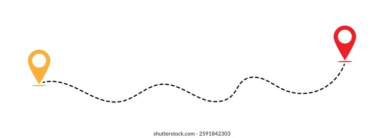 Line route with map pointer location trip way design vector. Route icon between two points with dotted path and location pin. Location pointer continuous one line drawing. GPS navigation in eps 10.